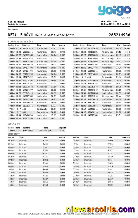Spain Yoigo internet utility  bills, 3 pages